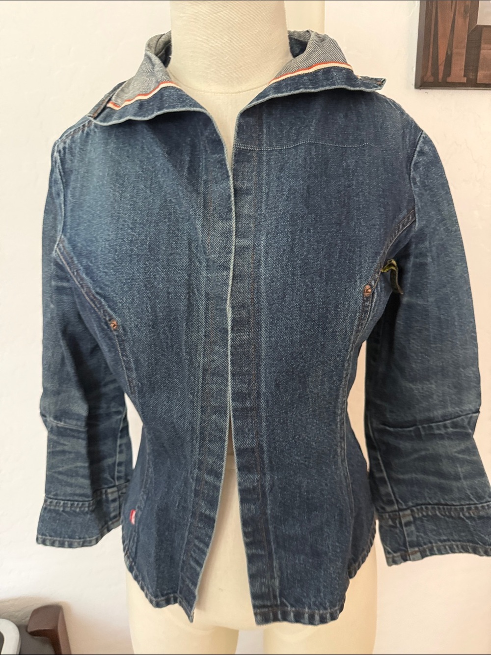 Stunning Pacino Wan  Dark Blue Denim Jacket with Orange selvage. Hong Kong Asia